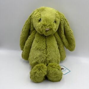 BNWT RARE Jellycat BASHFUL MOSS BUNNY Medium RETIRED Soft Plush Toy Green Rabbit
